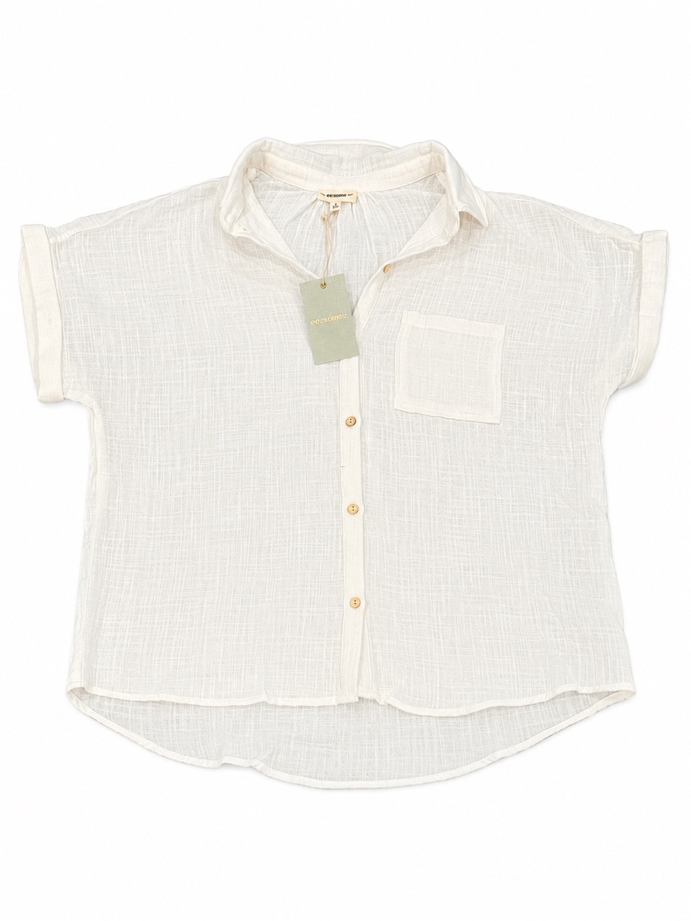 ee:some Women’s 100% Cotton Gauze Button Front Camp Shirt White Size Large NWT